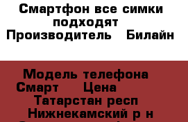 Смартфон все симки подходят › Производитель ­ Билайн › Модель телефона ­ Смарт 5 › Цена ­ 1 500 - Татарстан респ., Нижнекамский р-н Сотовые телефоны и связь » Продам телефон   